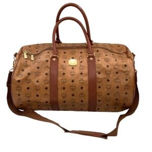MCM Visetos leather Boston duffle bag cognac brown